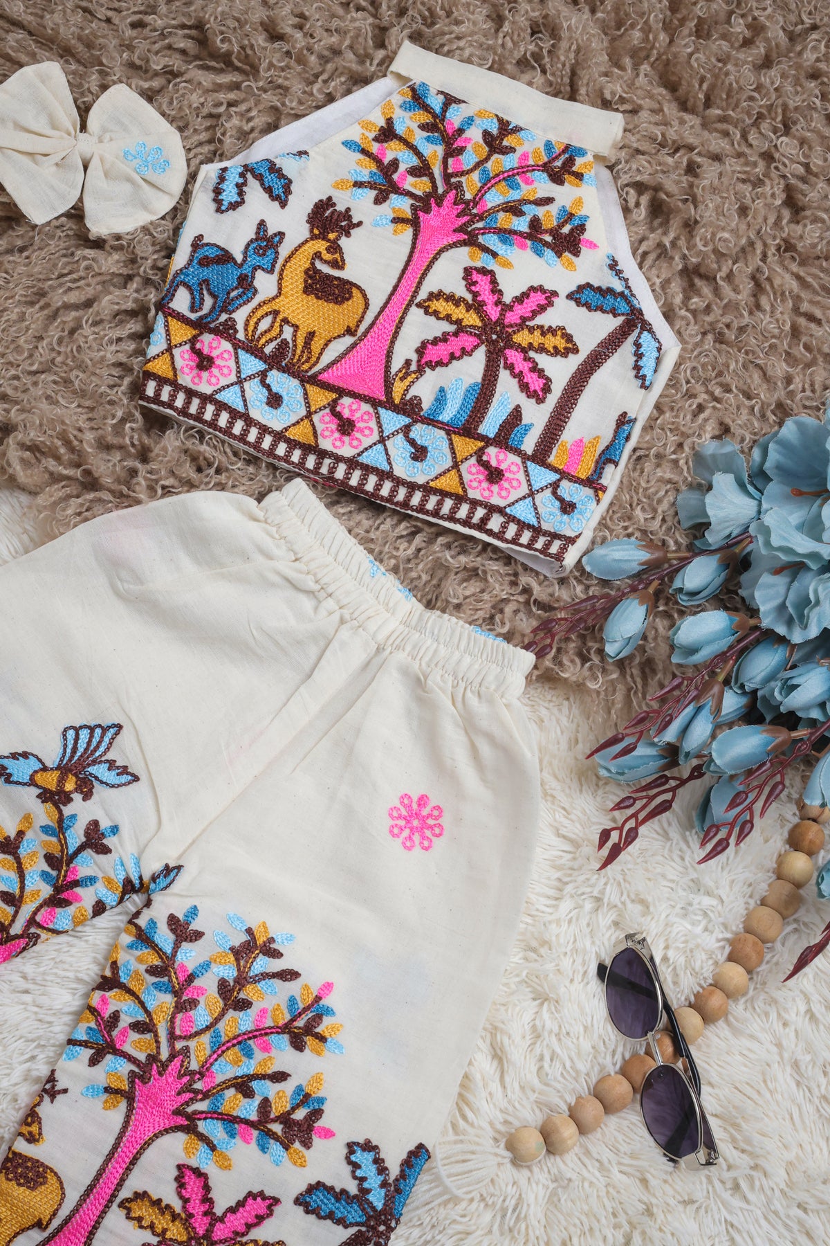 Palm Girls Khadi Cotton Embroidery Outfit