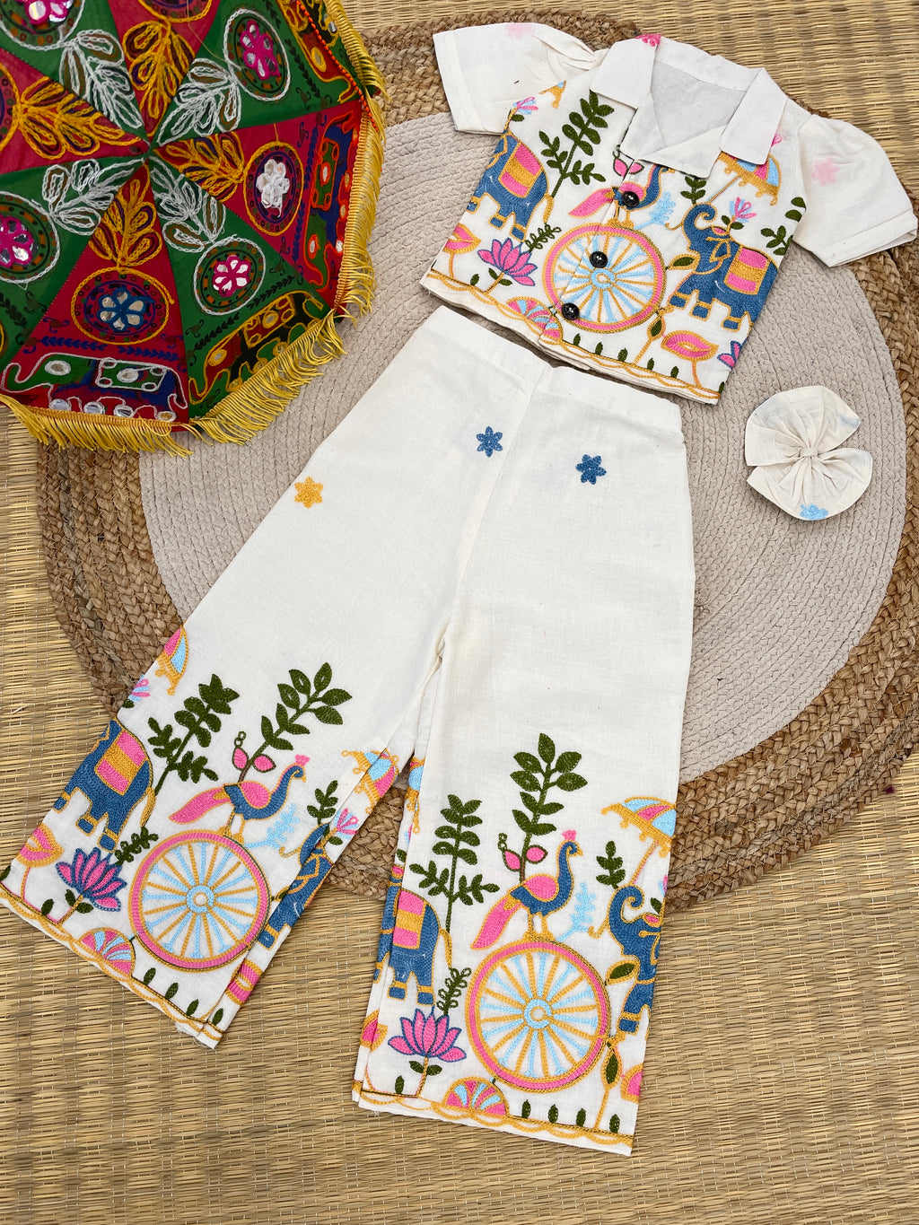 Gajraj Girls Khadi Cotton Co-ord Set with Embroidery