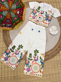 Gajraj Girls Khadi Cotton Co-ord Set with Embroidery