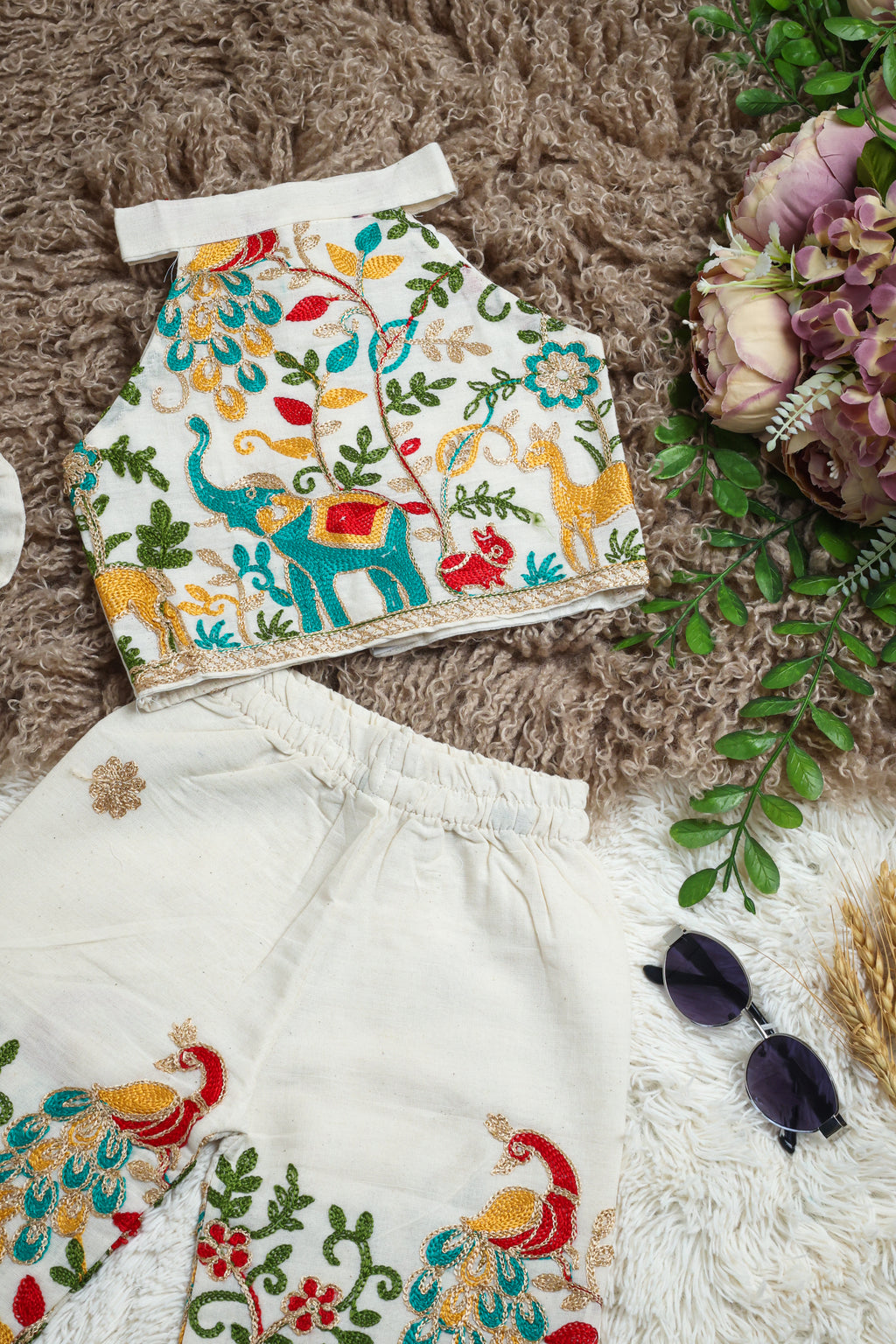 Morni Girls Khadi Cotton Embroidery Outfit