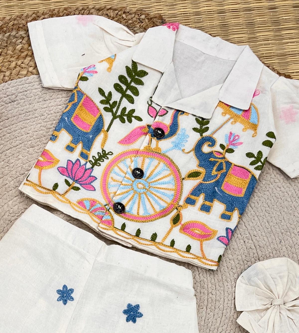 Gajraj Girls Khadi Cotton Co-ord Set with Embroidery