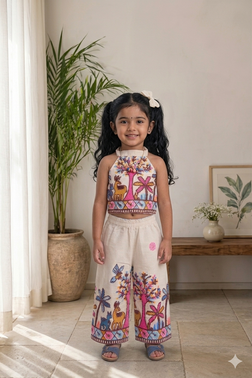 Palm Girls Khadi Cotton Embroidery Outfit Main image