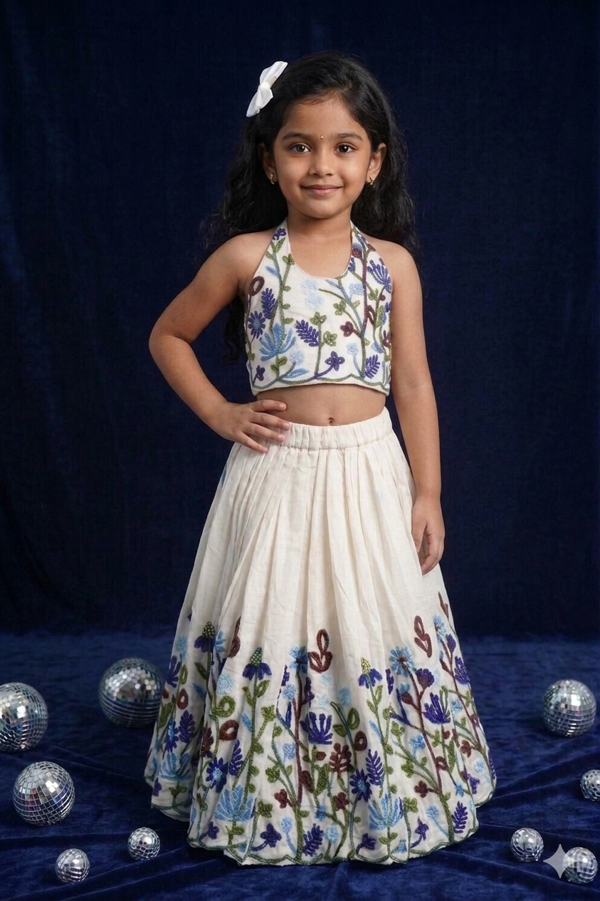 Vasant Vihar Girls Khadi Cotton Embroidery Outfit Main image
