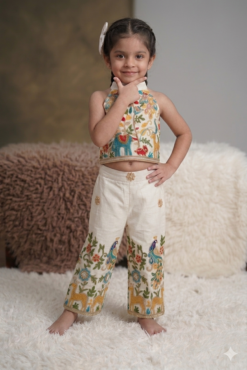 Morni Girls Khadi Cotton Embroidery Outfit Main image