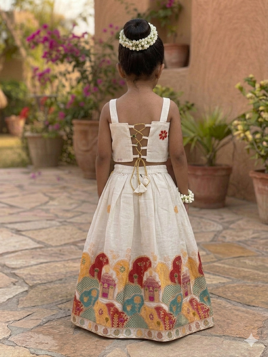 Rajmandir Girls Khadi Cotton Embroidery Outfit with Cording Secondary image