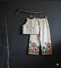 Palm Girls Khadi Cotton Embroidery Outfit