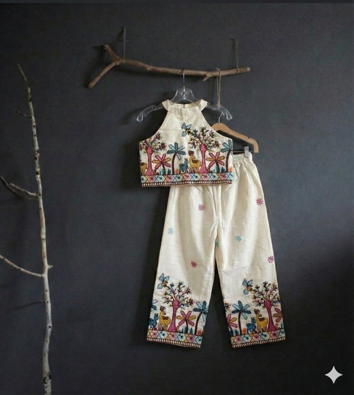 Palm Girls Khadi Cotton Embroidery Outfit