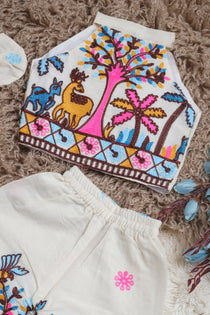 Palm Girls Khadi Cotton Embroidery Outfit