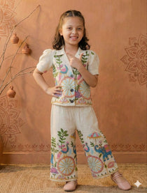 Gajraj Girls Khadi Cotton Co-ord Set with Embroidery